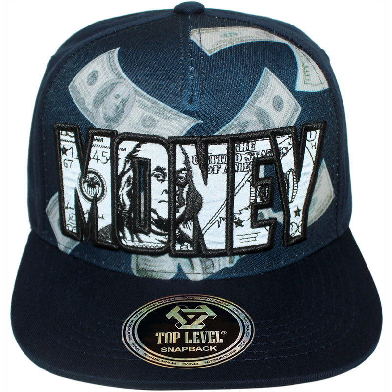 TOP LEVEL : MONEY | Reflective Patch & Dollar Bills Sublimation Print Design Snapback Cap