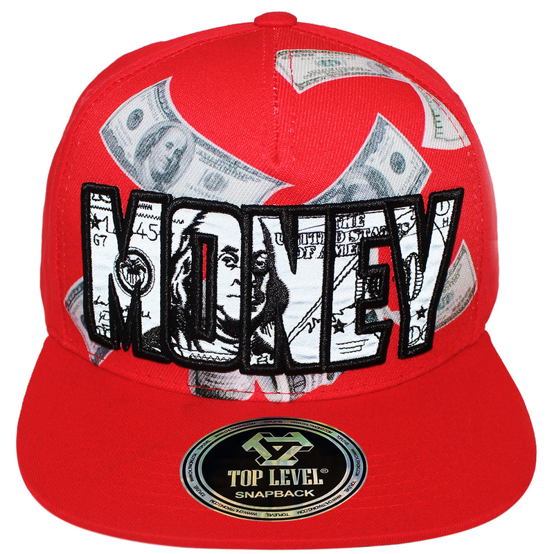 TOP LEVEL : MONEY | Reflective Patch & Dollar Bills Sublimation Print Design Snapback Cap