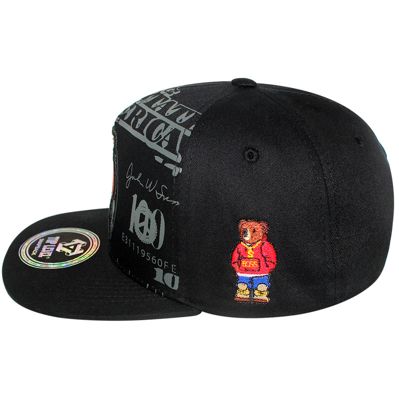 TOP LEVEL : MONEY | Rich Bear Character $100 Money Bill Design Snapback Cap