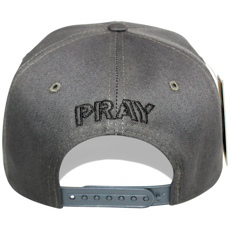 TOP LEVEL : PRAY | Front Raised Pray Verbiage Design with Prayer's Hand Print Design Snapback Cap