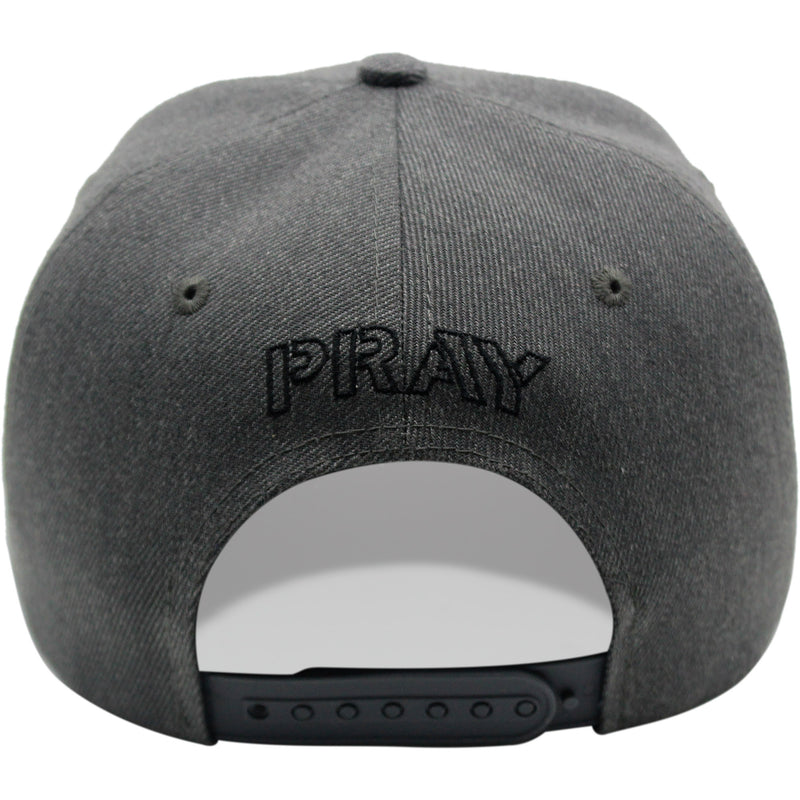 TOP LEVEL : PRAY | Front Raised Pray Verbiage Design with Prayer's Hand Print Design Snapback Cap