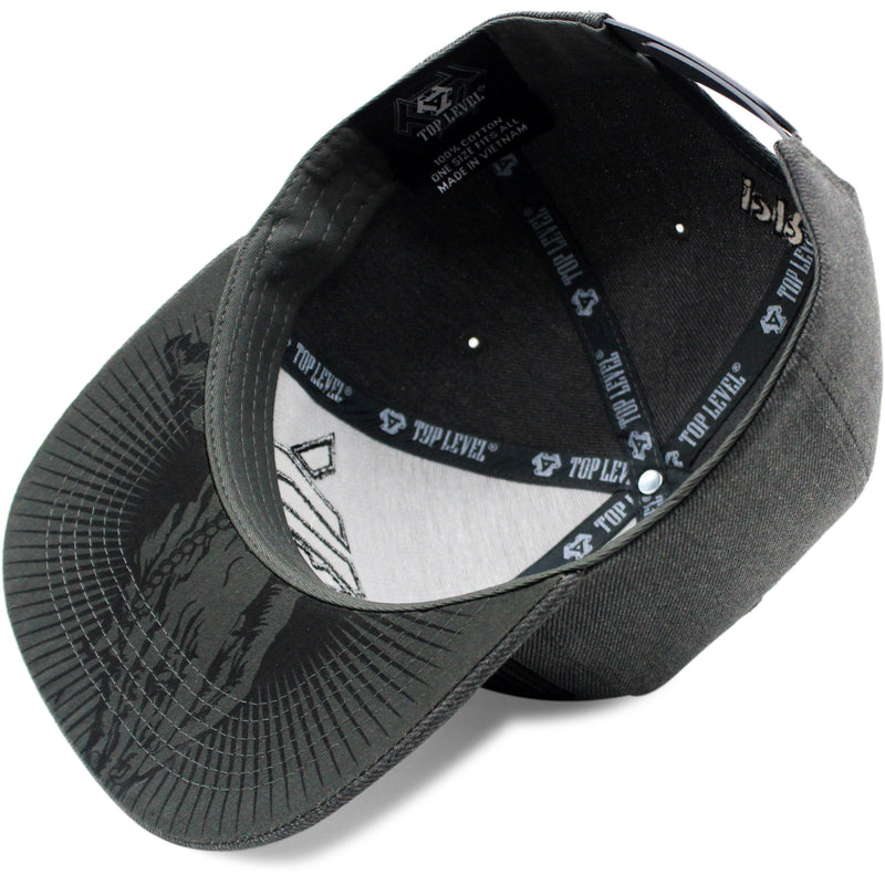 TOP LEVEL : PRAY | Front Raised Pray Verbiage Design with Prayer's Hand Print Design Snapback Cap