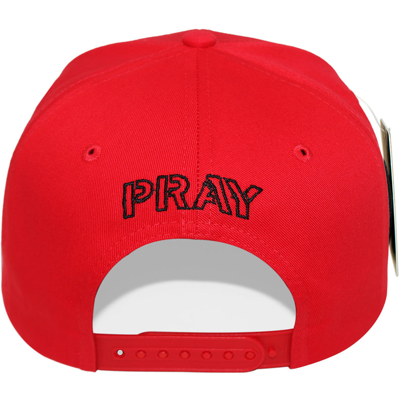 TOP LEVEL : PRAY | Front Raised Pray Verbiage Design with Prayer's Hand Print Design Snapback Cap