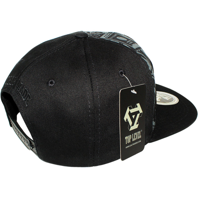 TOP LEVEL : SELF MADE | Verbiage with All-over Bill Print Design Snapback Cap