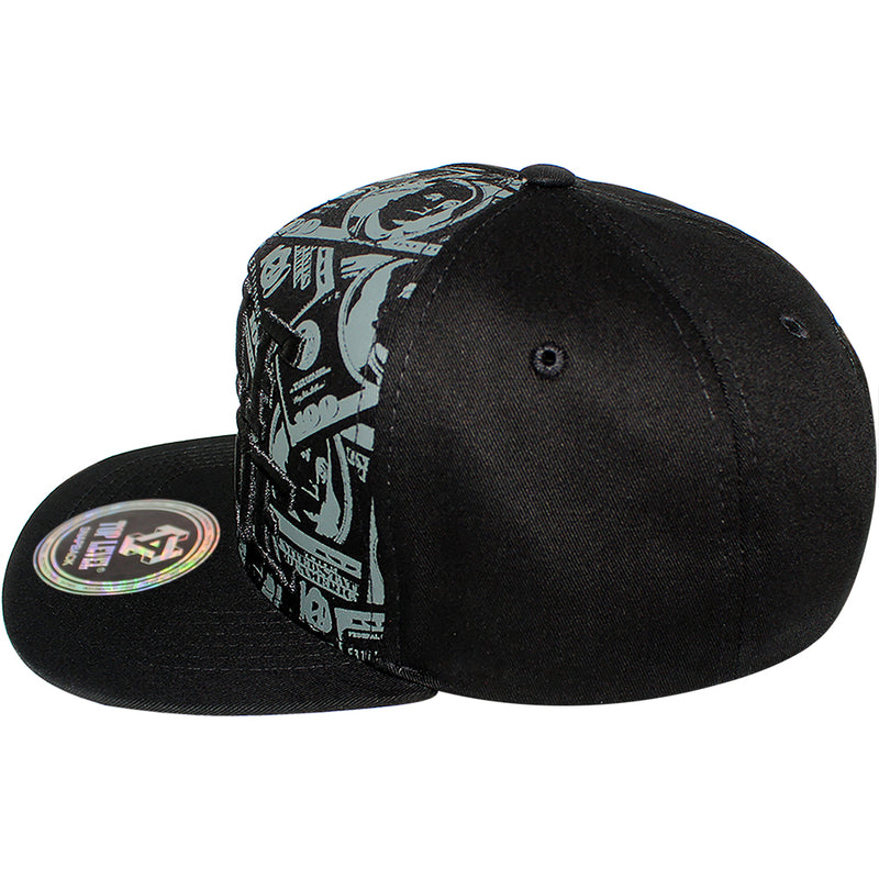 TOP LEVEL : SELF MADE | Verbiage with All-over Bill Print Design Snapback Cap