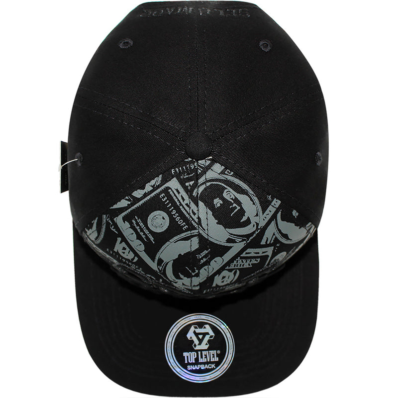 TOP LEVEL : SELF MADE | Verbiage with All-over Bill Print Design Snapback Cap