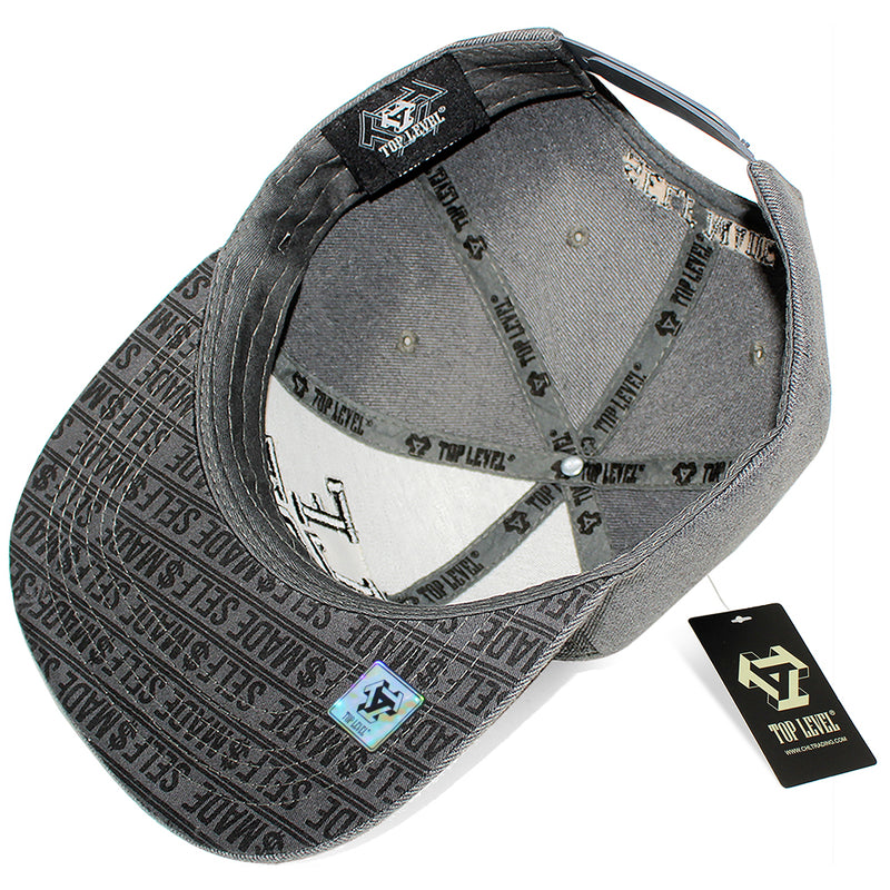 TOP LEVEL : SELF MADE | Verbiage with All-over Bill Print Design Snapback Cap