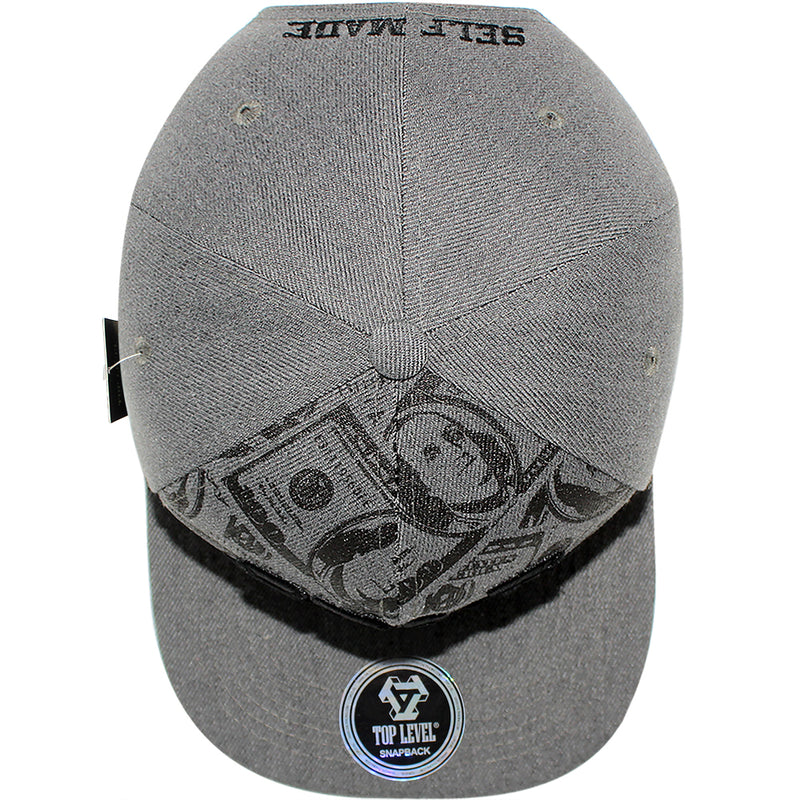 TOP LEVEL : SELF MADE | Verbiage with All-over Bill Print Design Snapback Cap