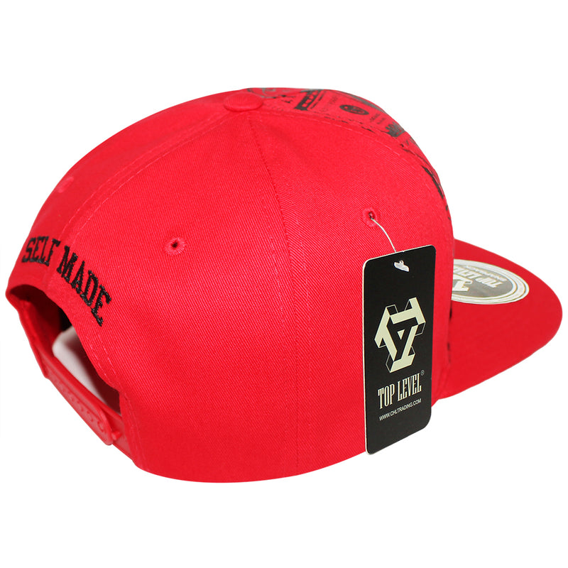 TOP LEVEL : SELF MADE | Verbiage with All-over Bill Print Design Snapback Cap