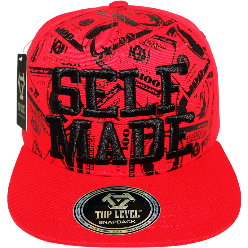 TOP LEVEL : SELF MADE | Verbiage with All-over Bill Print Design Snapback Cap