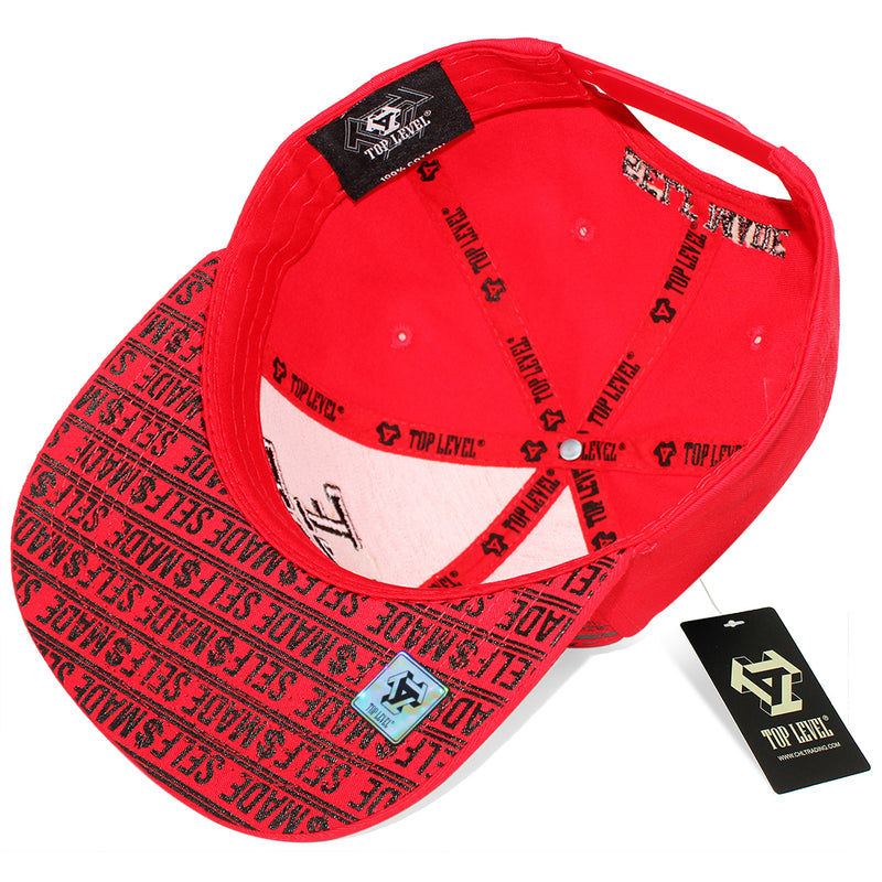 TOP LEVEL : SELF MADE | Verbiage with All-over Bill Print Design Snapback Cap