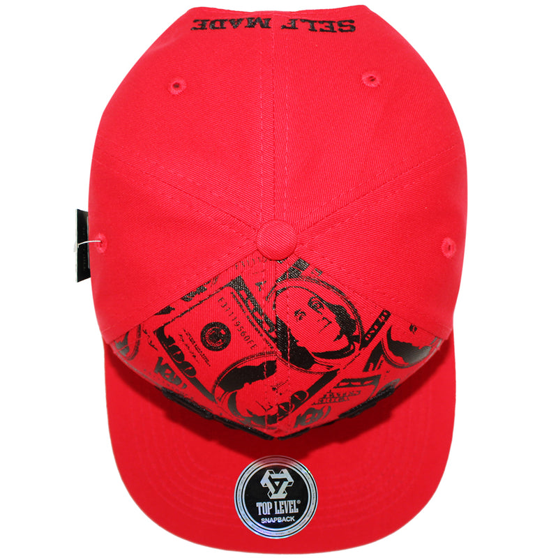 TOP LEVEL : SELF MADE | Verbiage with All-over Bill Print Design Snapback Cap