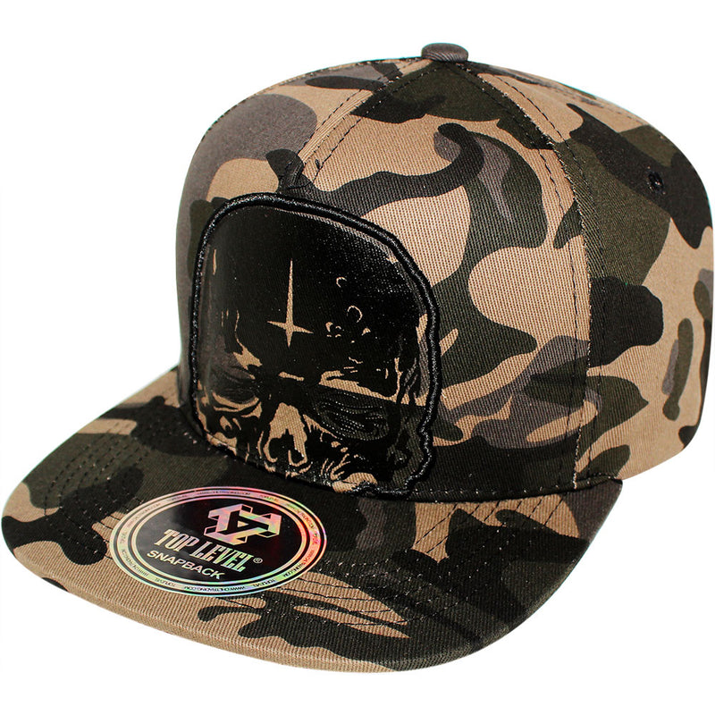 TOP LEVEL : SKULL | Head Print with Front Raised Outline Embroidery Design Snapback Cap