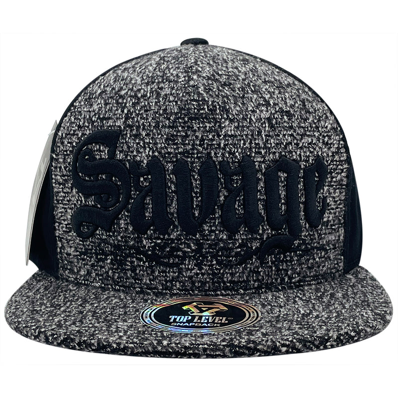 TOP LEVEL : SAVAGE | Verbiage with Two-tone Wool Fabric Design Snapback Cap