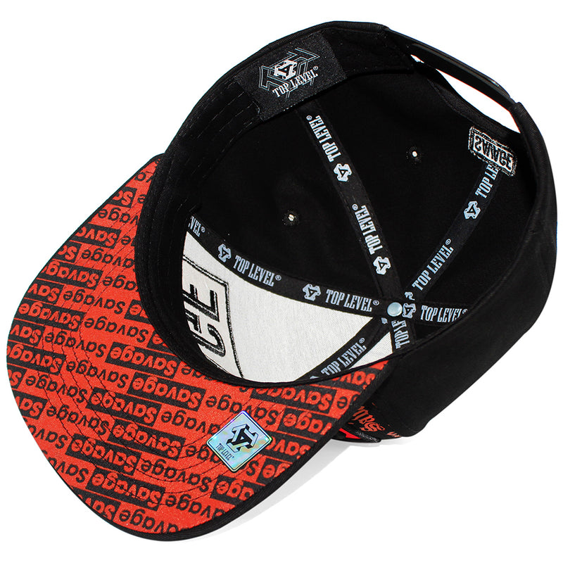 TOP LEVEL : SAVAGE | Front-raised Verbiage with Red Cotton Patch Design Snapback Cap