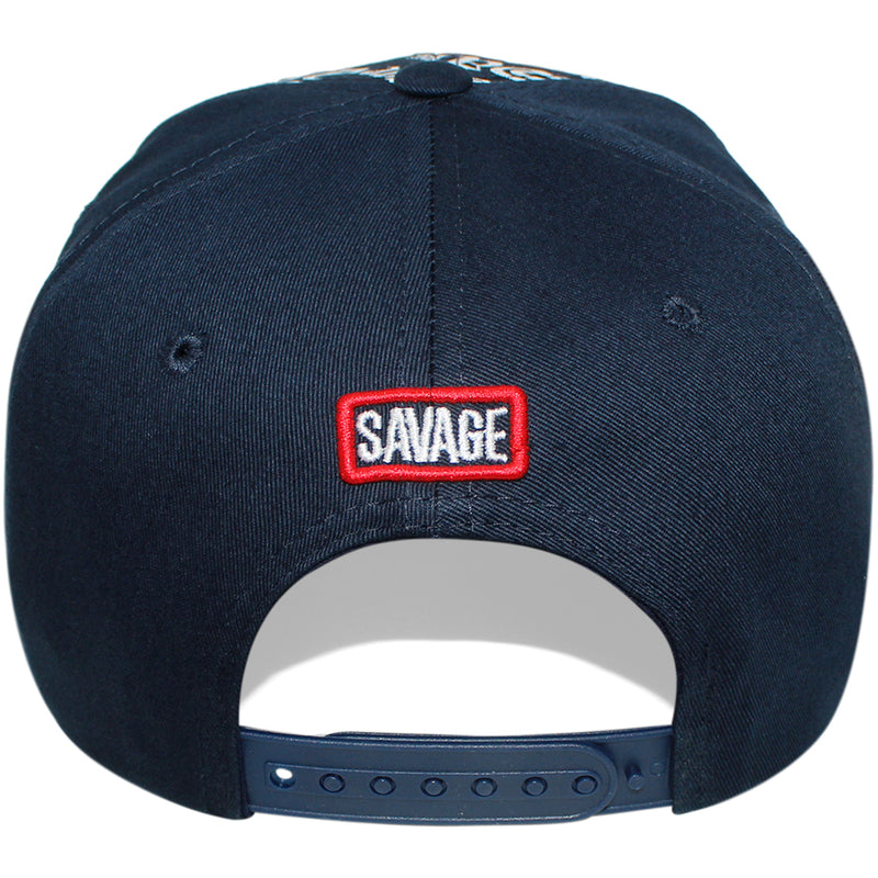 TOP LEVEL : SAVAGE | Front-raised Verbiage with Red Cotton Patch Design Snapback Cap