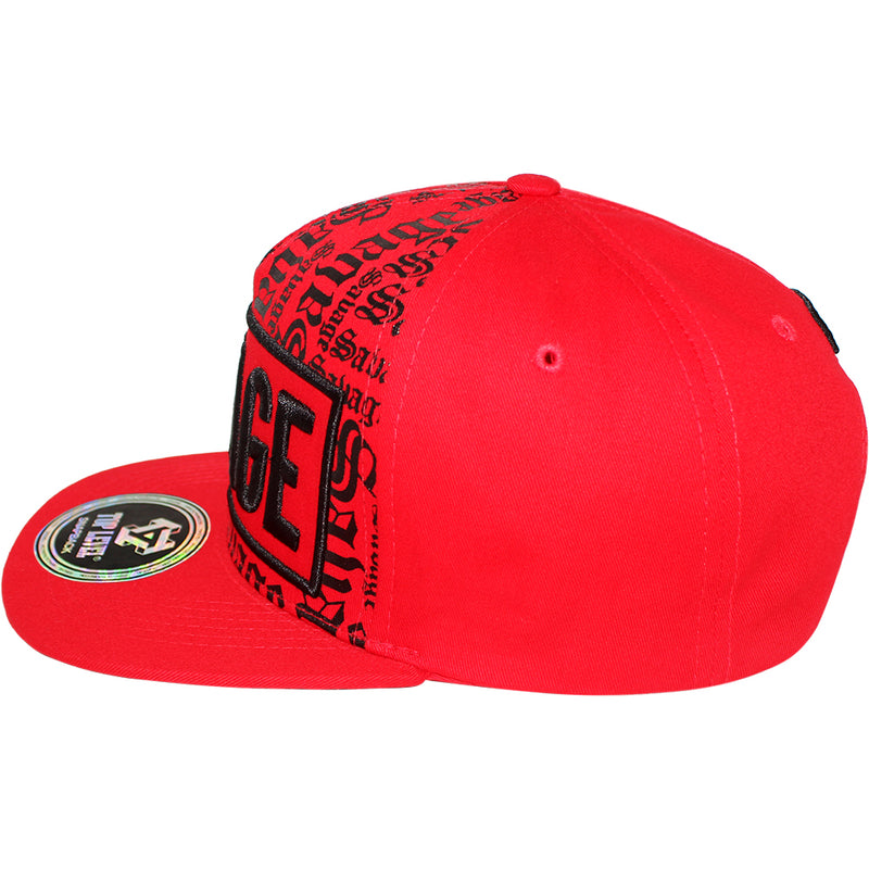 TOP LEVEL : SAVAGE | Front-raised Verbiage with Red Cotton Patch Design Snapback Cap