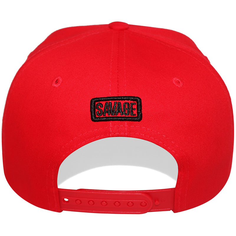 TOP LEVEL : SAVAGE | Front-raised Verbiage with Red Cotton Patch Design Snapback Cap