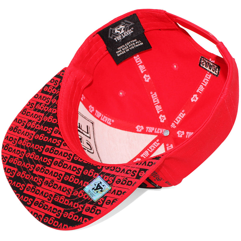 TOP LEVEL : SAVAGE | Front-raised Verbiage with Red Cotton Patch Design Snapback Cap