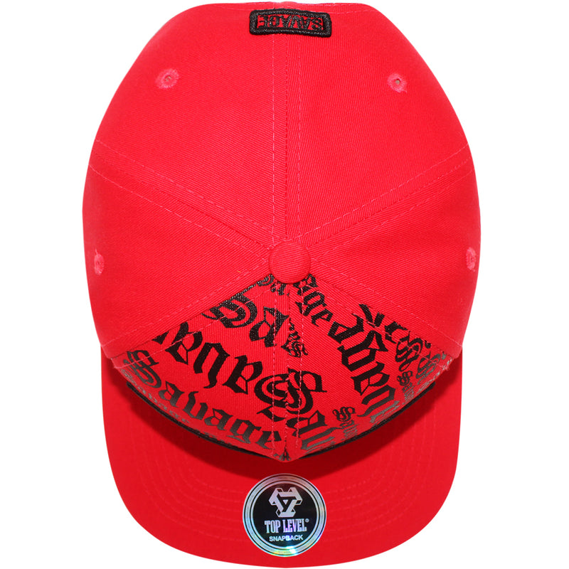 TOP LEVEL : SAVAGE | Front-raised Verbiage with Red Cotton Patch Design Snapback Cap