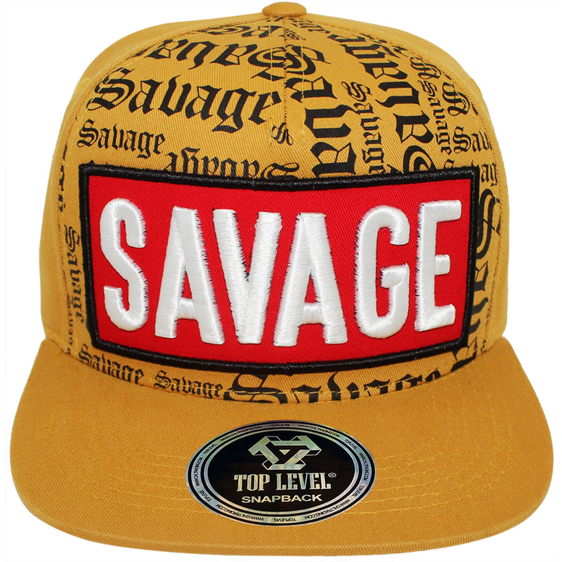 TOP LEVEL : SAVAGE | Front-raised Verbiage with Red Cotton Patch Design Snapback Cap