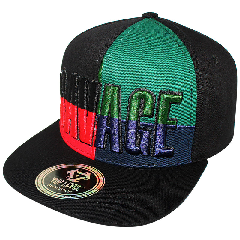 TOP LEVEL : SAVAGE | Front Raised Embroidery with Color Block Design Snapback Cap