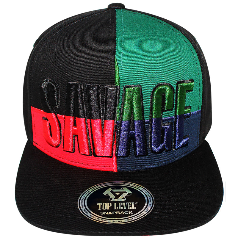 TOP LEVEL : SAVAGE | Front Raised Embroidery with Color Block Design Snapback Cap