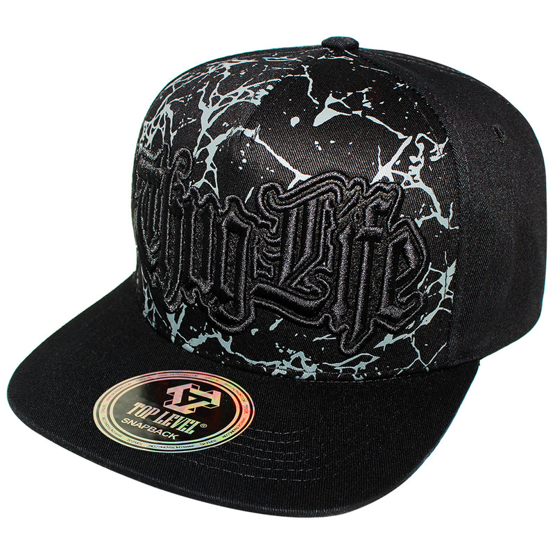 TOP LEVEL : THUG LIFE | Verbiage Design with Marble Print Design Snapback Cap