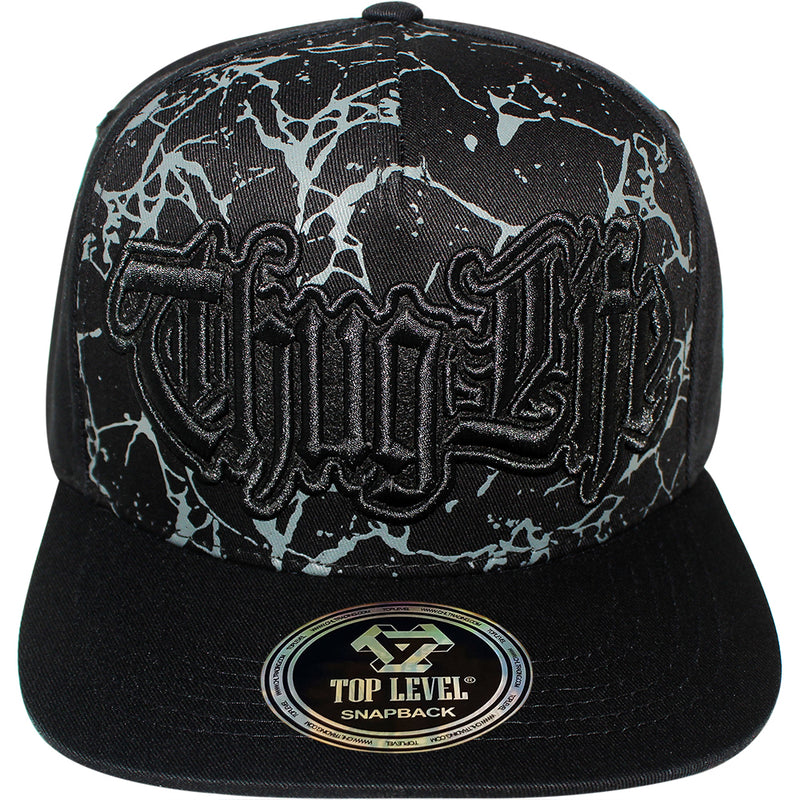 TOP LEVEL : THUG LIFE | Verbiage Design with Marble Print Design Snapback Cap