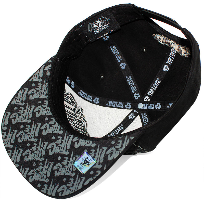 TOP LEVEL : THUG LIFE | Verbiage Design with Marble Print Design Snapback Cap