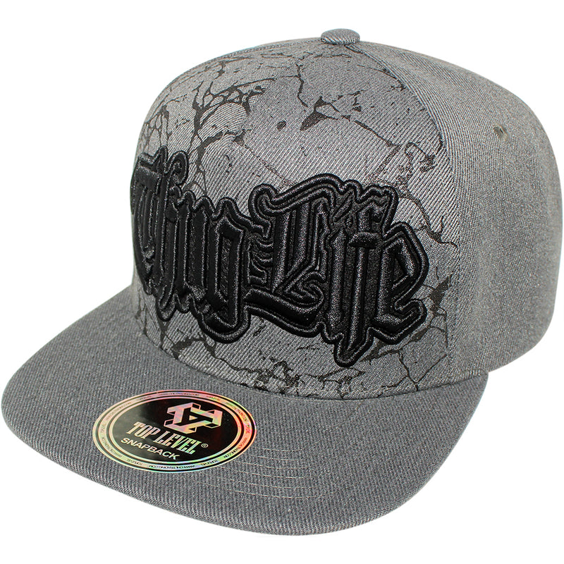 TOP LEVEL : THUG LIFE | Verbiage Design with Marble Print Design Snapback Cap