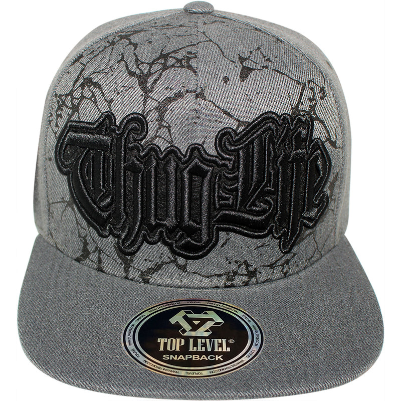 TOP LEVEL : THUG LIFE | Verbiage Design with Marble Print Design Snapback Cap