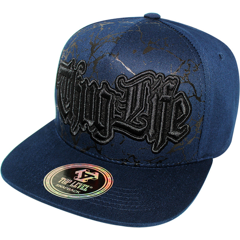 TOP LEVEL : THUG LIFE | Verbiage Design with Marble Print Design Snapback Cap