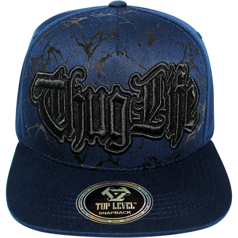 TOP LEVEL : THUG LIFE | Verbiage Design with Marble Print Design Snapback Cap