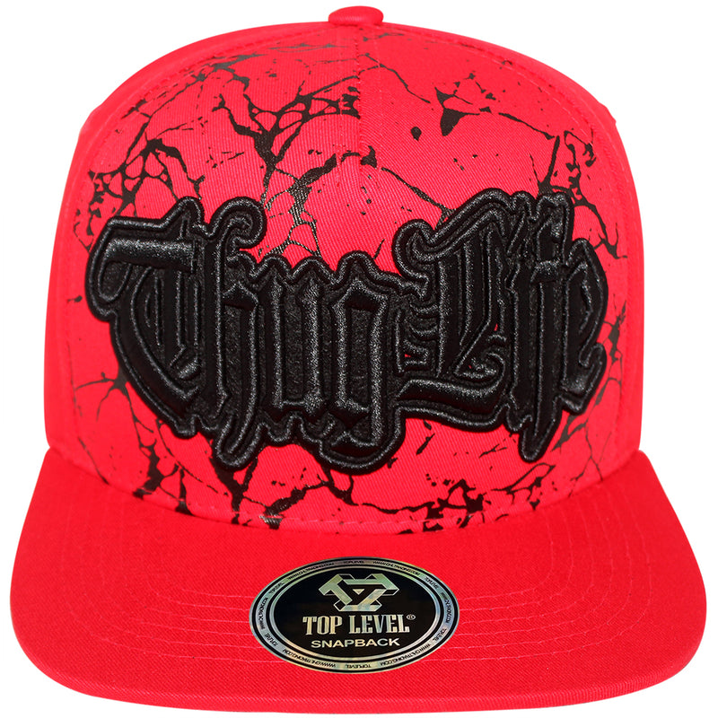 TOP LEVEL : THUG LIFE | Verbiage Design with Marble Print Design Snapback Cap