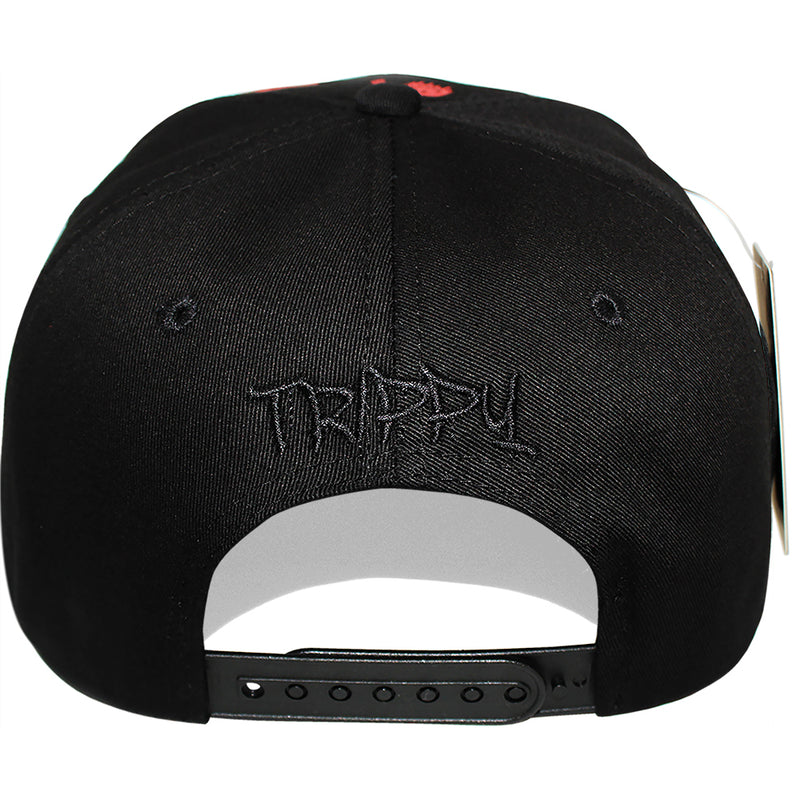 TOP LEVEL : TRIPPY | Verbiage with Drippin' Smiley Face Print Design Snapback Cap