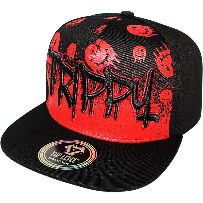 TOP LEVEL : TRIPPY | Verbiage with Drippin' Smiley Face Print Design Snapback Cap