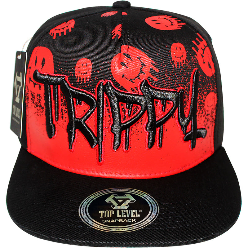 TOP LEVEL : TRIPPY | Verbiage with Drippin' Smiley Face Print Design Snapback Cap