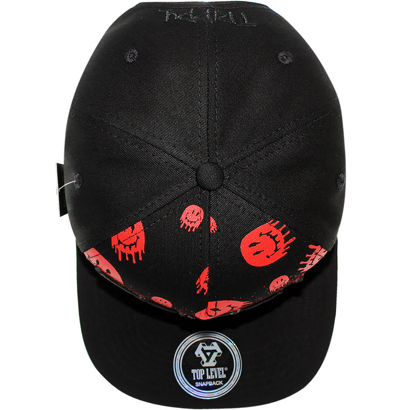 TOP LEVEL : TRIPPY | Verbiage with Drippin' Smiley Face Print Design Snapback Cap