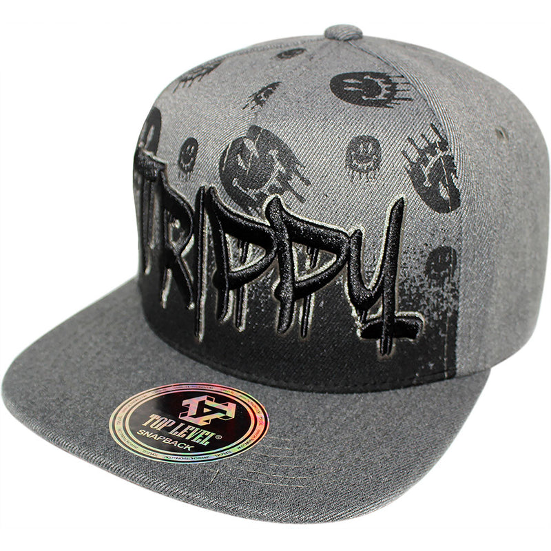 TOP LEVEL : TRIPPY | Verbiage with Drippin' Smiley Face Print Design Snapback Cap