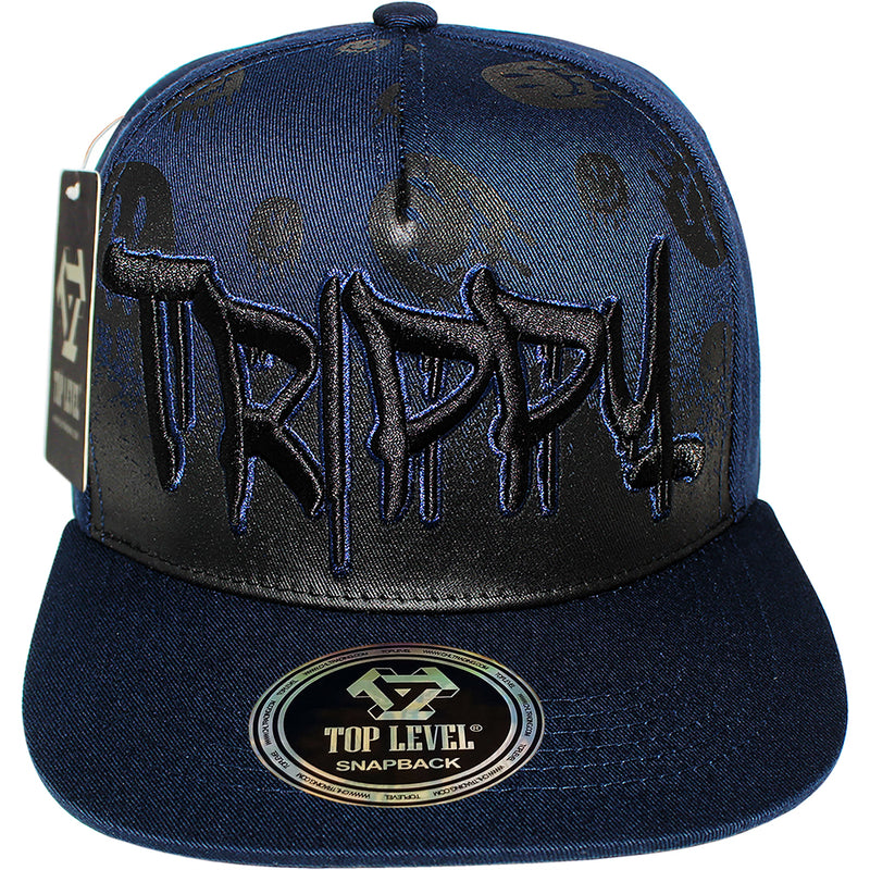 TOP LEVEL : TRIPPY | Verbiage with Drippin' Smiley Face Print Design Snapback Cap