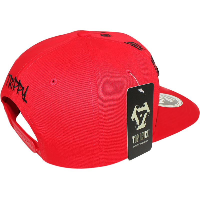 TOP LEVEL : TRIPPY | Verbiage with Drippin' Smiley Face Print Design Snapback Cap