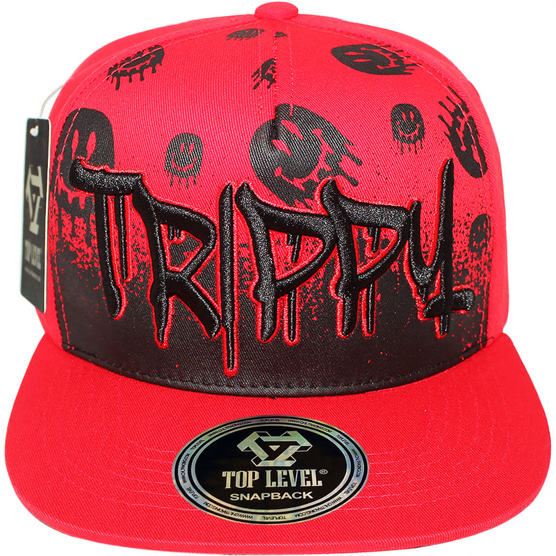 TOP LEVEL : TRIPPY | Verbiage with Drippin' Smiley Face Print Design Snapback Cap