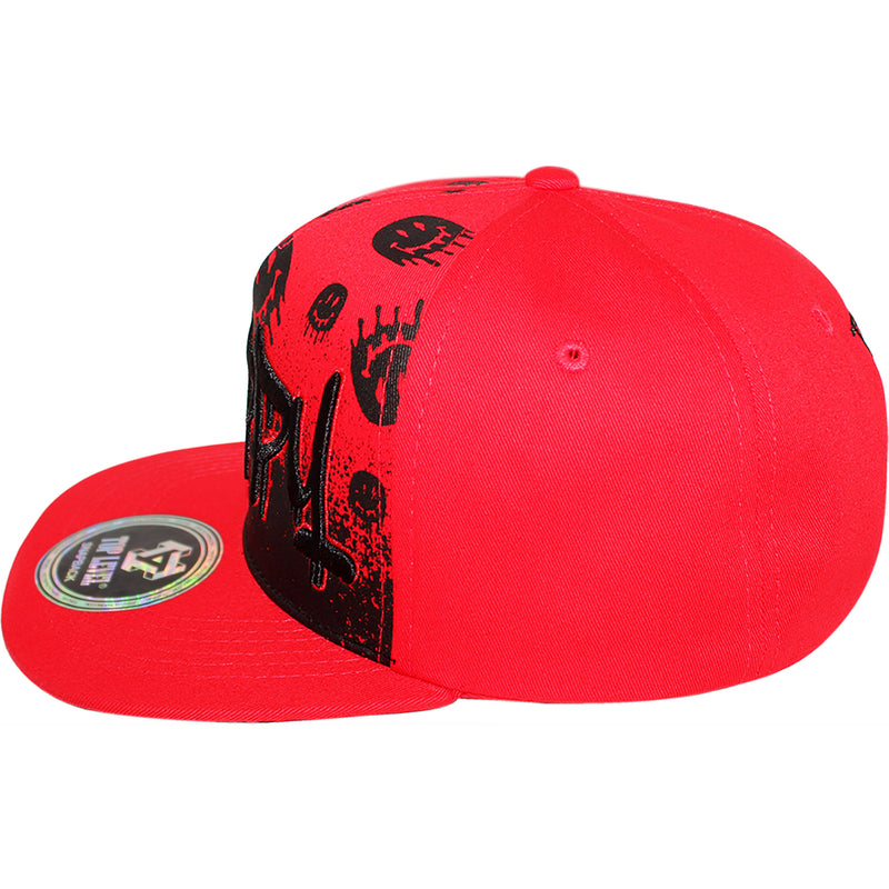 TOP LEVEL : TRIPPY | Verbiage with Drippin' Smiley Face Print Design Snapback Cap