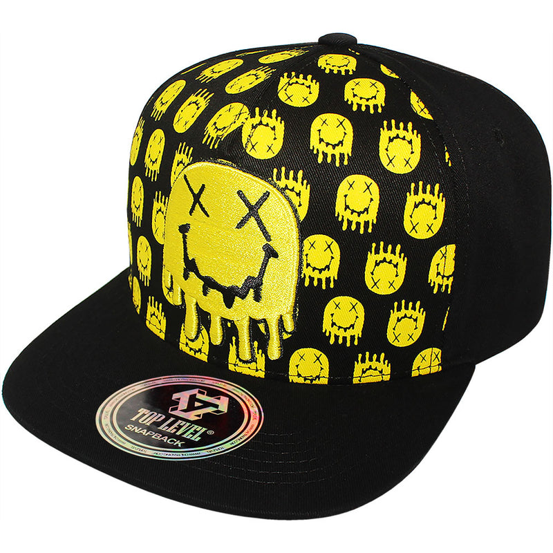 TOP LEVEL : SMILE | Drippin' Smiley Face with All-over Print Design Snapback Cap