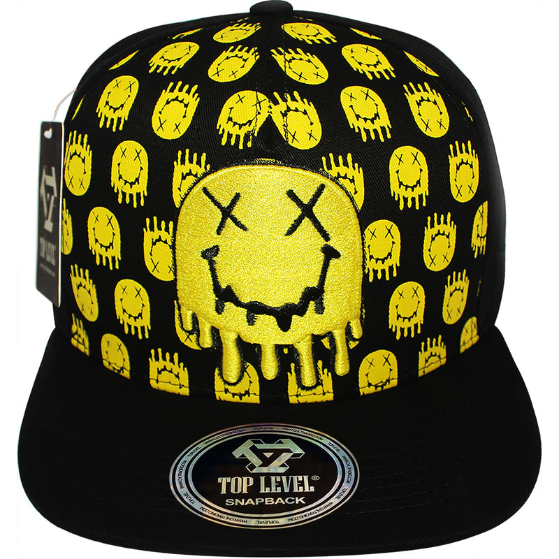 TOP LEVEL : SMILE | Drippin' Smiley Face with All-over Print Design Snapback Cap