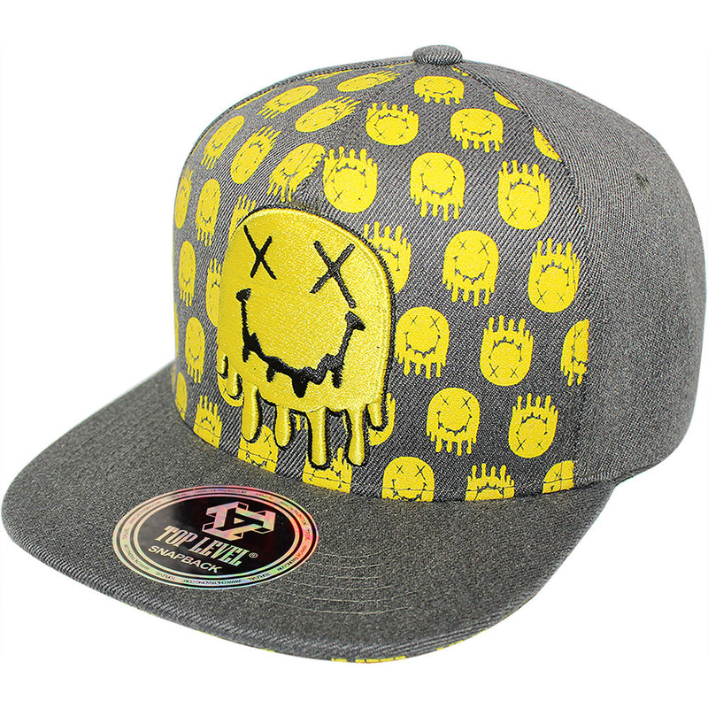 TOP LEVEL : SMILE | Drippin' Smiley Face with All-over Print Design Snapback Cap