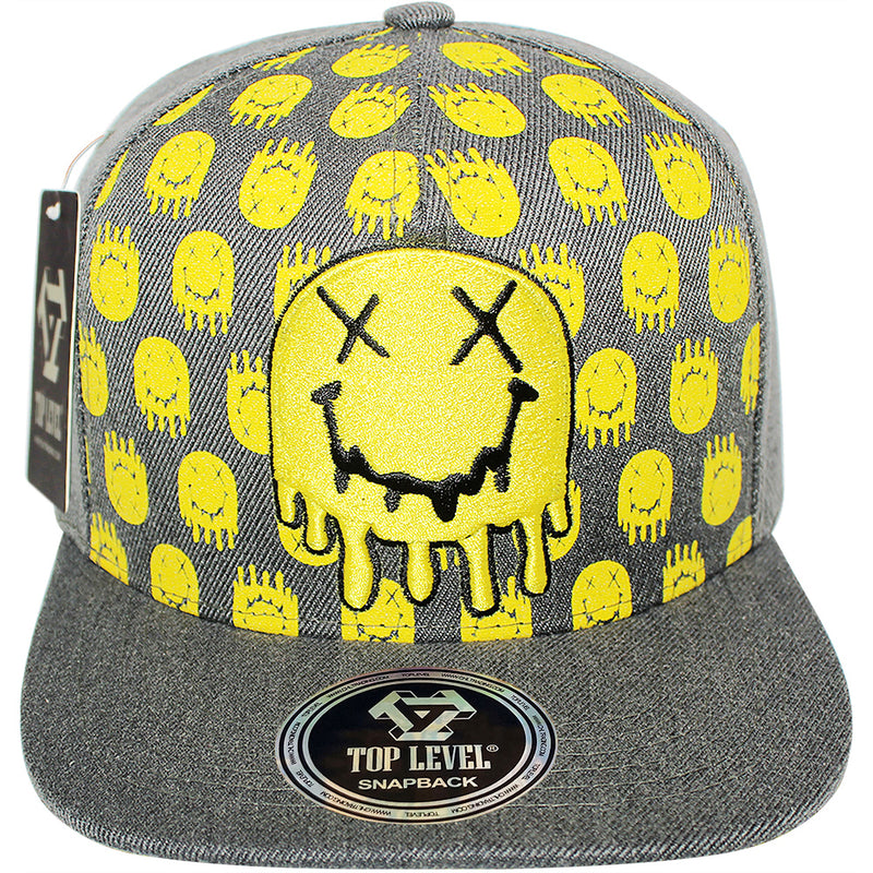 TOP LEVEL : SMILE | Drippin' Smiley Face with All-over Print Design Snapback Cap