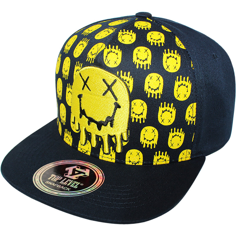 TOP LEVEL : SMILE | Drippin' Smiley Face with All-over Print Design Snapback Cap