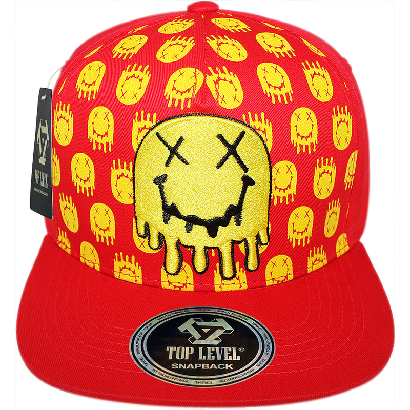 TOP LEVEL : SMILE | Drippin' Smiley Face with All-over Print Design Snapback Cap